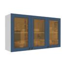 Armário De Cozinha Americana Aéreo 120cm 3 Portas Com Vidros Multimóveis Cr20488 Branco-Azul