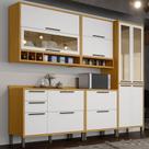 Armário de Cozinha com Balcão e Tampo 11 Portas 4 Gavetas Pérola 100% Mdf Vidro Reflecta Amêndoa/Branco - Pnr Móveis