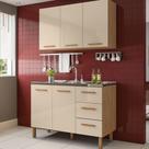 Armário de Cozinha com Balcão Fortaleza 2 portas Amêndoa Off White Armário de Cozinha com Balcão Fortaleza 2 portas Amêndoa Off White