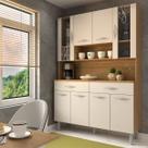 Armário de Cozinha com Balcão Sansa 8 Portas 2 Gavetas com Vidro Freijó/Soft - Panorama Móveis