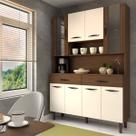 Armário de Cozinha com Balcão Sansa 8 Portas 2 Gavetas com Vidro Ripado 3d Nogueira/Off White - Panorama Móveis