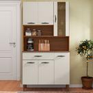 Armário de Cozinha com Balcão Star 6 Portas 1 Gaveta com Vidro Nogueira/Off White - Pnr Móveis
