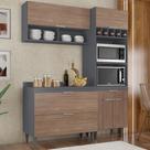 Armário de Cozinha Com Tampo CP02 160cm Pérola Grafite/Freijó Z34 - Mpozenato Armário de Cozinha Com Tampo CP02 160cm Pérola Grafite/Freijó Z34 - Mpozenato