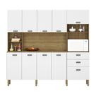 Armário de Cozinha Compacta 10 Portas e 2 Gavetas 222cm Sense Freijó/Supremo - Pallazio