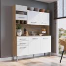 Armário de Cozinha Compacta 150cm com Armário e Balcão 6 Portas 2 Gavetas Decibal Móveis AC6200 Cor Marrom e Branco