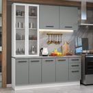 Armário de Cozinha Compacta 190cm com Cristaleira Branco/Cinza Agata Madesa 01 Armário de Cozinha Compacta 190cm com Cristaleira Branco/Cinza Agata Madesa 01