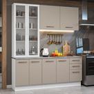 Armário de Cozinha Compacta 190cm com Cristaleira Branco/Crema Agata Madesa 01 Armário de Cozinha Compacta 190cm com Cristaleira Branco/Crema Agata Madesa 01