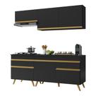 Armário De Cozinha Compacta 190cm Veneza Multimóveis V3705 Preto/dourado Preto/dourado