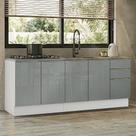 Armário de Cozinha Compacta 200 cm Branco/Cinza Lux Madesa 06 Armário de Cozinha Compacta 200 cm Branco/Cinza Lux Madesa 06