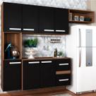 Armário de Cozinha Compacta 7 Portas 2 Gavetas Suspensa Armário e Balcão Jéssica Teka/Grafite - Panorama Móveis