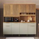 Armário de Cozinha Compacta 8 Portas 2 Gavetas e Mini Adega 200cm 100% MDF Hungria Espresso Móveis Bege/Amêndoa/Off White