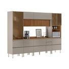 Armário de Cozinha Compacta com 3 Vidros Reflecta Proença Ripado 9 Portas 11 Gavetas Nude e Nogueira Armário de Cozinha Compacta com 3 Vidros Reflecta Proença Ripado 9 Portas 11 Gavetas Nude e Nogueira