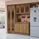 Armário de Cozinha Compacta com Vidro Reflecta 100% MDF 192cm Nogueira Celeste Kappesberg