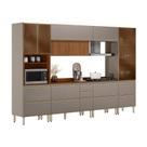 Armário de Cozinha Compacta com Vidro Reflecta Proença Ripado 8 Portas 9 Gavetas Nude e Nogueira Armário de Cozinha Compacta com Vidro Reflecta Proença Ripado 8 Portas 9 Gavetas Nude e Nogueira