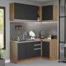 Armário de Cozinha Compacta de Canto 269cm Rustic/Preto Glamy Madesa 01 Armário de Cozinha Compacta de Canto 269cm Rustic/Preto Glamy Madesa 01