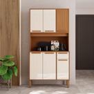 Armário De Cozinha Compacta Fidelitá Bari 90cm 6 Portas 1 Gaveta Com Tampo e Fundo Freijó/Off-White