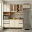 Armário de Cozinha Compacta Modulada 4 Peças 9 Portas com Vidro e Tampo 100% MDF Barbados Espresso Móveis Bege/Amêndoa/Off White Armário de Cozinha Compacta Modulada 4 Peças 9 Portas com Vidro e Tampo 100% MDF Barbados Espresso Móveis Bege/Amêndoa/Off White