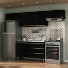 Armário de Cozinha Compacta Modulada Milão 5 Portas 3 Gavetas 280cm Preto Menu Móveis