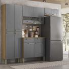 Armário de Cozinha Compacta Nala 8 Portas, 2 Gavetas e Balcão com Tampo em MDP Freijó/Gris- Kits Paraná