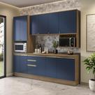 Armário de Cozinha Compacta Nicho Micro-ondas 100% MDF 250cm Nogueira/Azul Profundo Celeste Kappesberg