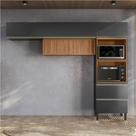 Armário de Cozinha Compacta Ripada Proença 5 Portas 1 Gaveta Carbono e Nogueira Armário de Cozinha Compacta Ripada Proença 5 Portas 1 Gaveta Carbono e Nogueira
