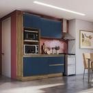 Armário de Cozinha Compacta Torre Quente 100% MDF 190cm Nogueira/Azul Profundo Celeste Kappesberg