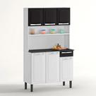 Armário de Cozinha Compacto 6 Portas 1 Gaveta Itatiaia Rose de Aço 105cm Branco/Preto