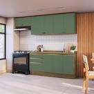 Armário de Cozinha Completa 100% MDF 260cm Nogueira/Verde Celeste Kappesberg