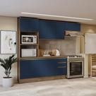 Armário de Cozinha Completa 100% MDF 270cm Nogueira/Azul Profundo Celeste Kappesberg