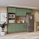 Armário De Cozinha Completa 100% Mdf 270cm Nogueira/verde Celeste Kappesberg