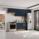 Armário de Cozinha Completa 100% MDF 280cm Nogueira/Azul Profundo Celeste Kappesberg