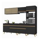 Armário De Cozinha Completa 252cm Veneza Multimóveis V3715 Preto/dourado Preto/dourado Armário De Cozinha Completa 252cm Veneza Multimóveis V3715 Preto/dourado Preto/dourado