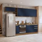 Armário de Cozinha Completa 3 Gavetas 100% MDF 300cm Nogueira/Azul Profundo Celeste Kappesberg Armário de Cozinha Completa 3 Gavetas 100% MDF 300cm Nogueira/Azul Profundo Celeste Kappesberg