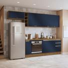Armário De Cozinha Completa 3 Gavetas 100% Mdf 300cm Nogueira/azul Profundo Celeste Kappesberg