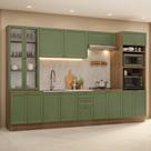 Armário de Cozinha Completa 340 cm Rustic/Verde Vik Madesa 01