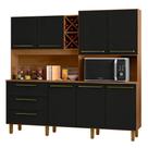 Armário de Cozinha Completa Com Adega 7 Portas 3 Gavetas 2,07m Ajax Nature / Preto Zanzini