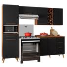 Armário De Cozinha Completa Com Adega 7 Portas 4 Gavetas Favorita Preto/Nature Armário De Cozinha Completa Com Adega 7 Portas 4 Gavetas Favorita Preto/Nature