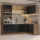 Armário de Cozinha Completa de Canto 399 cm Rustic/Preto Lux Madesa 01