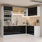 Armário de Cozinha Completa de Canto 416 cm Branco/Preto Lux Madesa 01 Armário de Cozinha Completa de Canto 416 cm Branco/Preto Lux Madesa 01