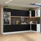 Armário de Cozinha Completa de Canto 499cm Branco/Preto Agata Madesa 01 Armário de Cozinha Completa de Canto 499cm Branco/Preto Agata Madesa 01