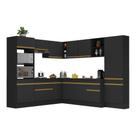 Armário De Cozinha Completa De Canto Com Rodapé Veneza Multimóveis V2082 Preto/dourado Preto/dourado
