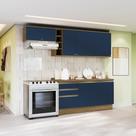 Armário De Cozinha Completa Garrafeiro 100% Mdf 260cm Nogueira/azul Profundo Celeste Kappesberg
