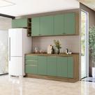 Armário de Cozinha Completa Garrafeiro 100% MDF 280cm Nogueira/Verde Celeste Kappesberg