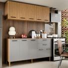 Armário de Cozinha Completo Bela 140cm com Aéreo Ripado Balcão 3 Portas e 2 Gavetas com Corrediça MDF MDP Design Moderno para Cozinha Armário de Cozinha Completo Bela 140cm com Aéreo Ripado Balcão 3 Portas e 2 Gavetas com Corrediça MDF MDP Design Moderno para Cozinha