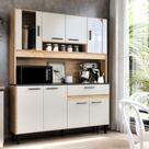 Armário de Cozinha Coral 120cm Design Ripado Compacta com Balcão e Aéreo Nicho Microondas 8 Portas 1 Gaveta MDF MDP Armário de Cozinha Coral 120cm Design Ripado Compacta com Balcão e Aéreo Nicho Microondas 8 Portas 1 Gaveta MDF MDP