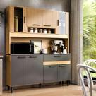 Armário de Cozinha Coral 120cm Design Ripado Compacta com Balcão e Aéreo Nicho Microondas 8 Portas 1 Gaveta MDF MDP