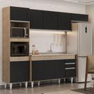 Armário de Cozinha Modulada 4 Peças CP12 com Pia Inox Castanho/Preto - Lumil Armário de Cozinha Modulada 4 Peças CP12 com Pia Inox Castanho/Preto - Lumil