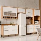 Armário de Cozinha Modulada com Balcão e Tampo 10 Portas 6 Gavetas ágata 100% Mdf Vidro Reflecta Amêndoa/Branco - Pnr Móveis