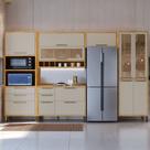 Armário de Cozinha Modulada com Balcão e Tampo 11 Portas 5 Gavetas ágata 100% Mdf Vidro Reflecta Amêndoa/Off White - Pnr Móveis