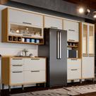 Armário de Cozinha Modulada com Balcão e Tampo 12 Portas 4 Gavetas ágata 100% Mdf Vidro Reflecta Amêndoa/Off White - Pnr Móveis